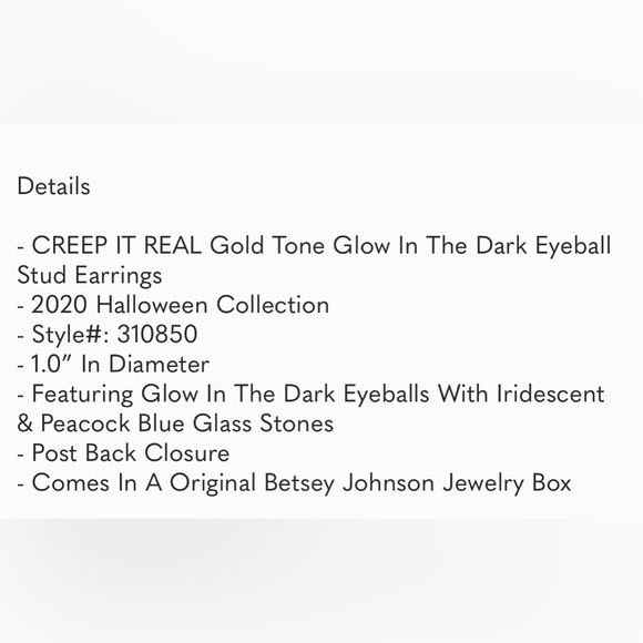 NWT ⚜️🧿⚜️ Betsey Johnson CREEP IT REAL Glow In The Dark Eyeball Stones Earrings - Picture 7 of 7